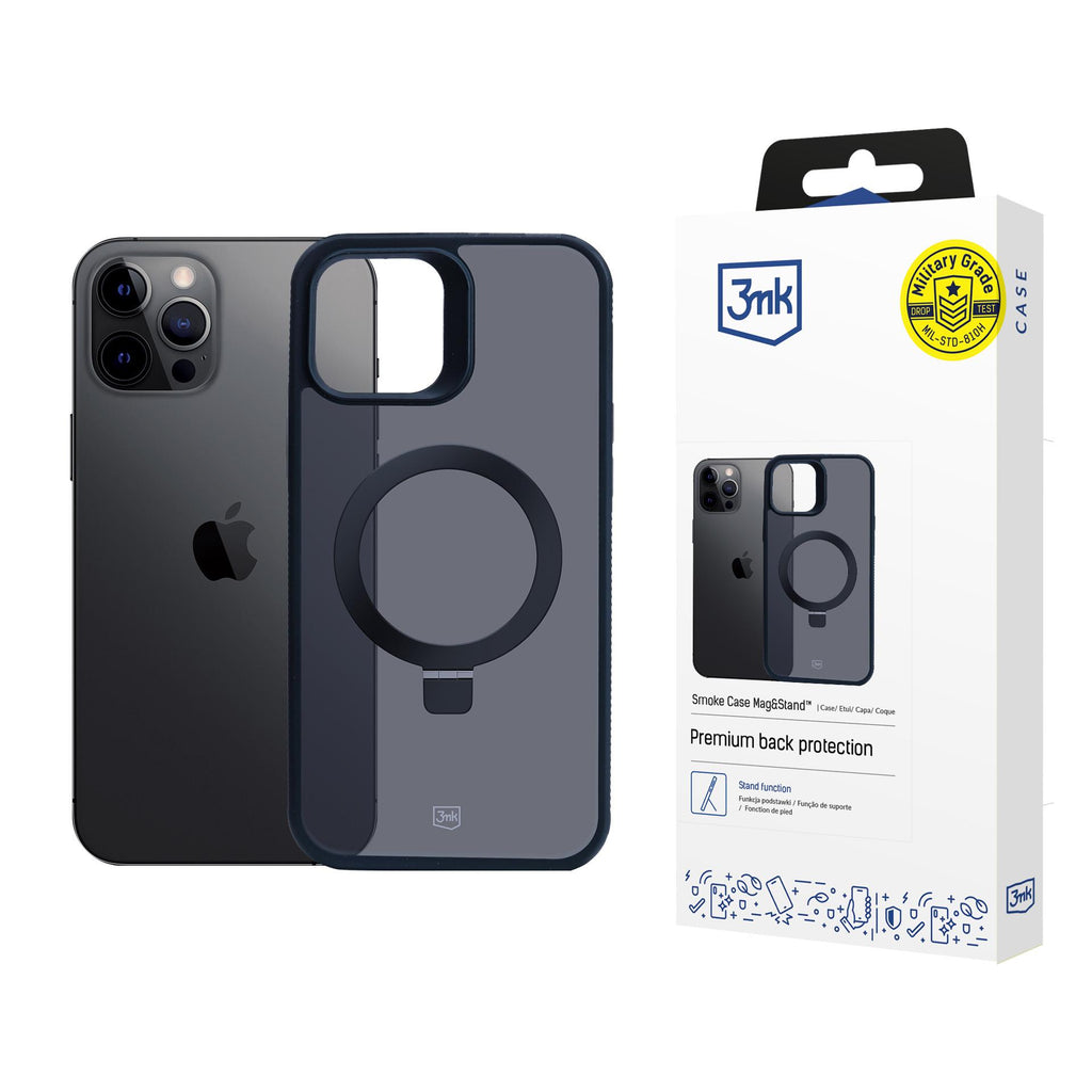 3mk Smoke Case Mag&Stand, skirtas Apple iPhone 12 pro max - juodas -- iPhone 12 Pro Max