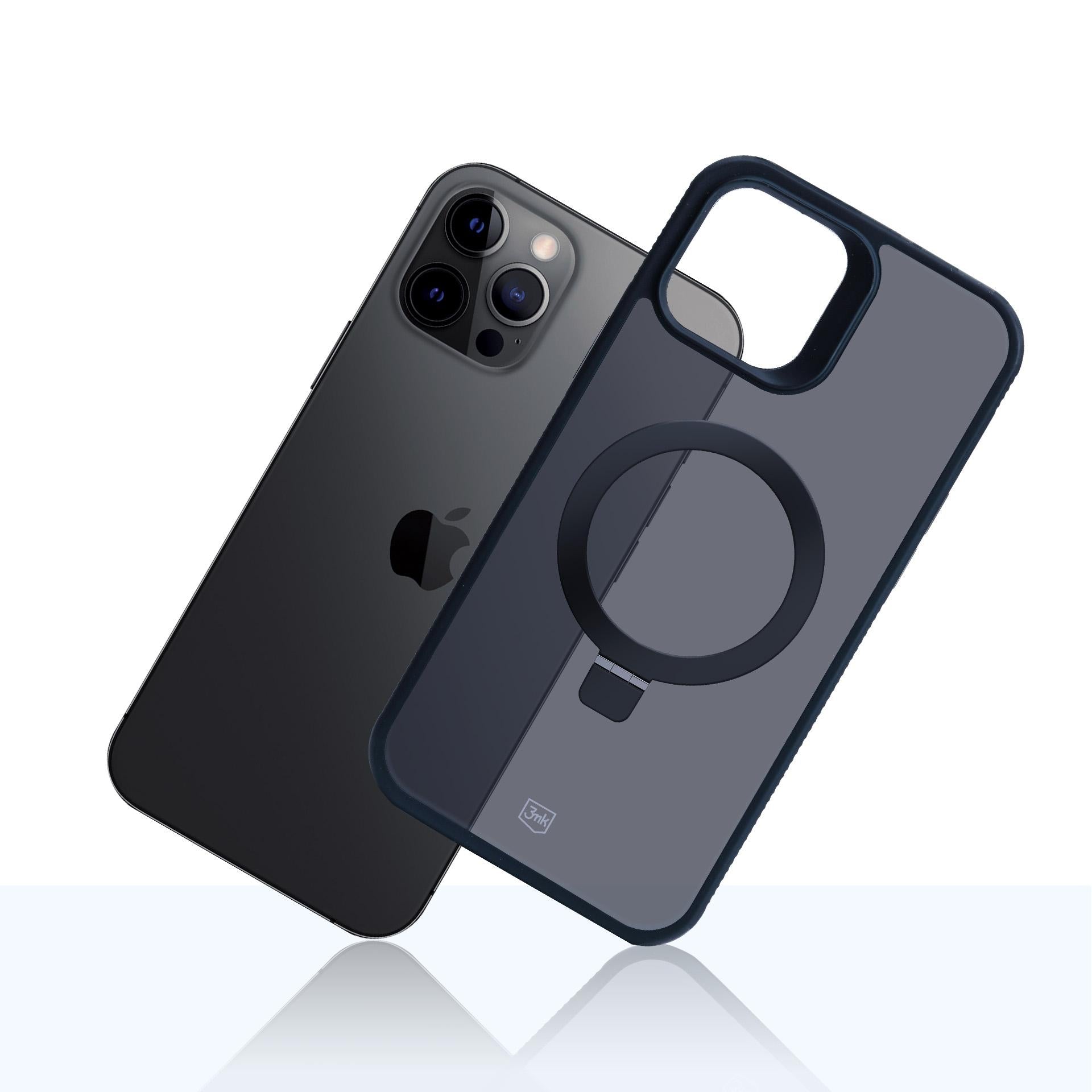 3mk Smoke Case Mag&Stand, skirtas Apple iPhone 12 pro max - juodas -- iPhone 12 Pro Max