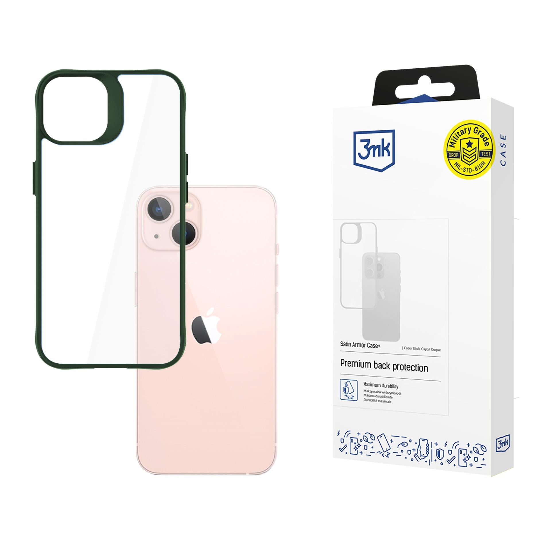 3mk Satin Armor Case+ žalias Apple iPhone 14 dėklas - skaidrus -- iPhone 14