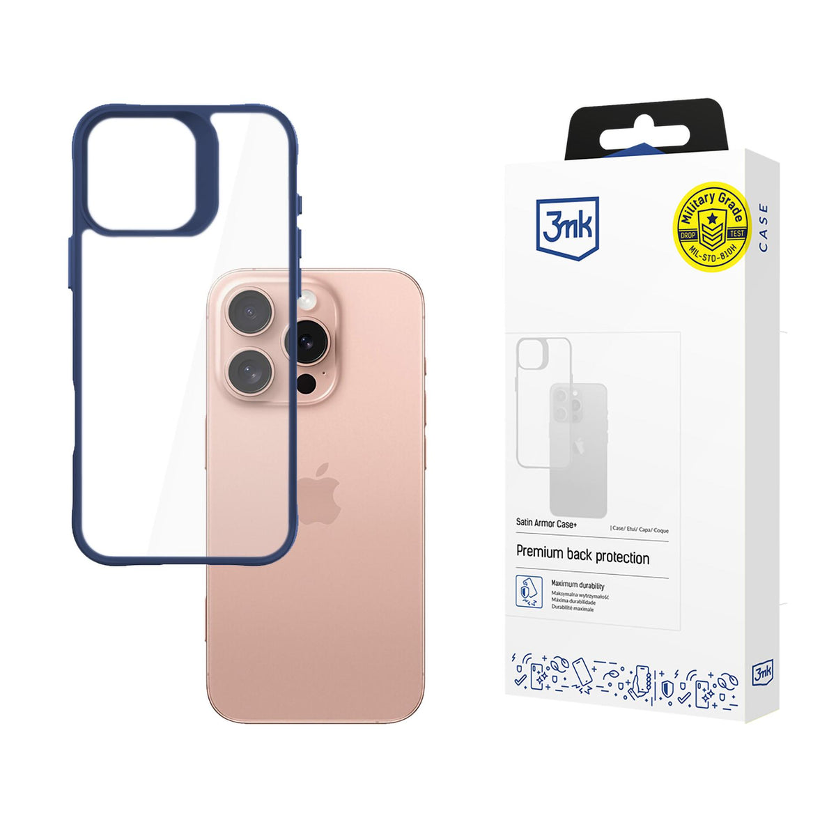 3mk Satin Armor Case+ mėlyna spalva Apple iPhone 16 Pro - skaidri -- iPhone 16 Pro
