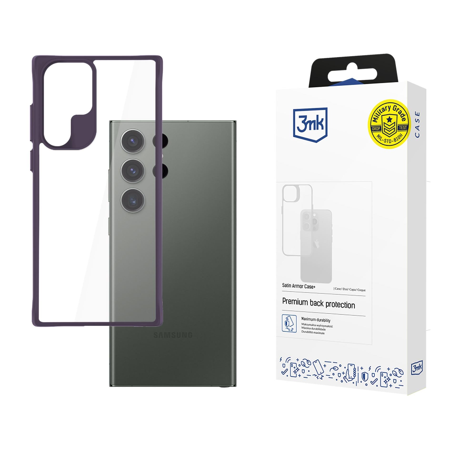 3mk Satin Armor Case+ Purple, skirtas Samsung Galaxy S24 Ultra – skaidrus