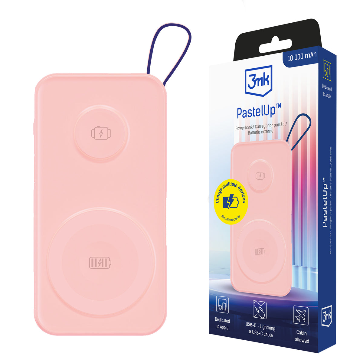 3mk išorinė baterija PastelUp 10,000mAh 22.5W USB 1A1C - rožinė