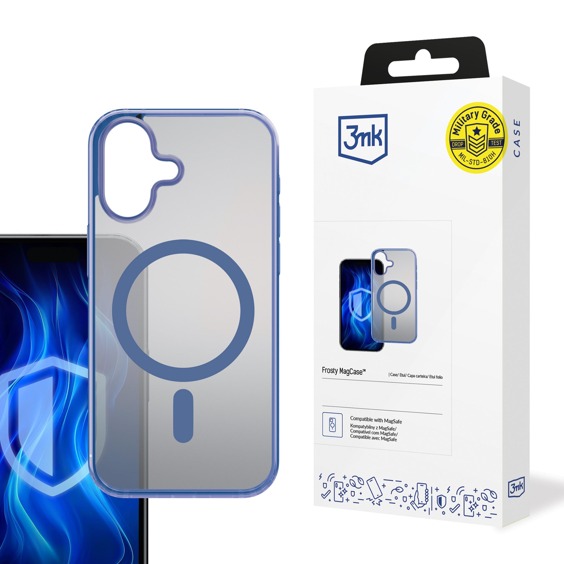 3mk Frosty MagCase mėlynas dėklas, skirtas Apple iPhone 16 Plus – skaidrus