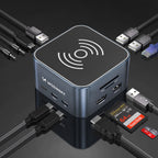 USB-C šalunas 12 in 1 Wozinsky WHBC09Y8S multifunkcinis, su belaide įkrovimo funkcija, aliuminis, su 15 cm kabeliu -...