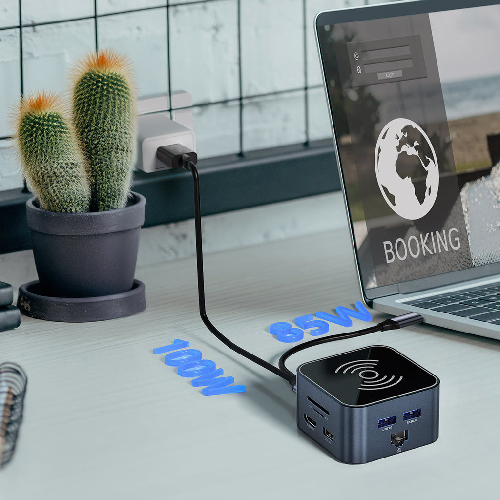 USB-C šalunas 12 in 1 Wozinsky WHBC09Y8S multifunkcinis, su belaide įkrovimo funkcija, aliuminis, su 15 cm kabeliu -...