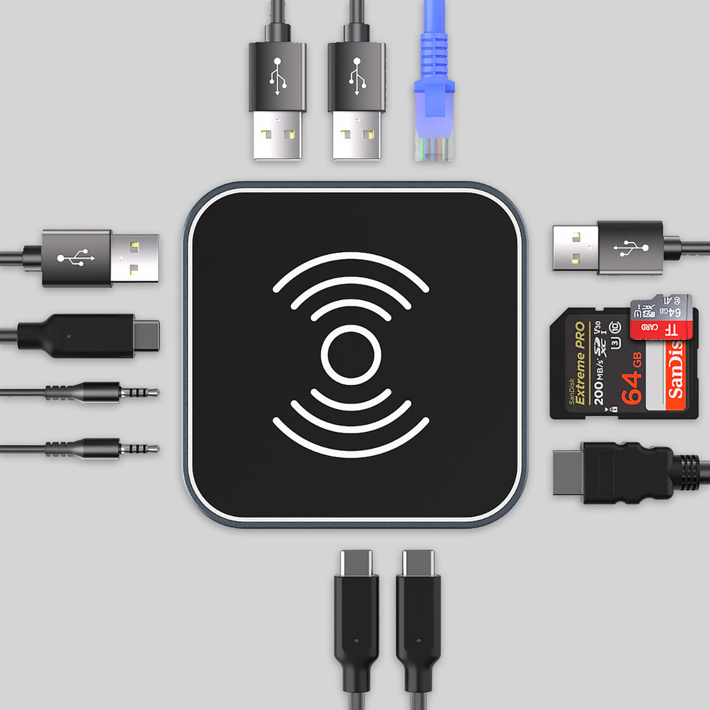 USB-C šalunas 12 in 1 Wozinsky WHBC09Y8S multifunkcinis, su belaide įkrovimo funkcija, aliuminis, su 15 cm kabeliu -...