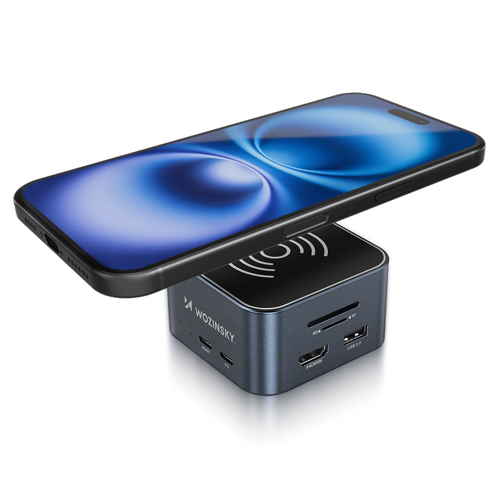 USB-C šalunas 12 in 1 Wozinsky WHBC09Y8S multifunkcinis, su belaide įkrovimo funkcija, aliuminis, su 15 cm kabeliu -...