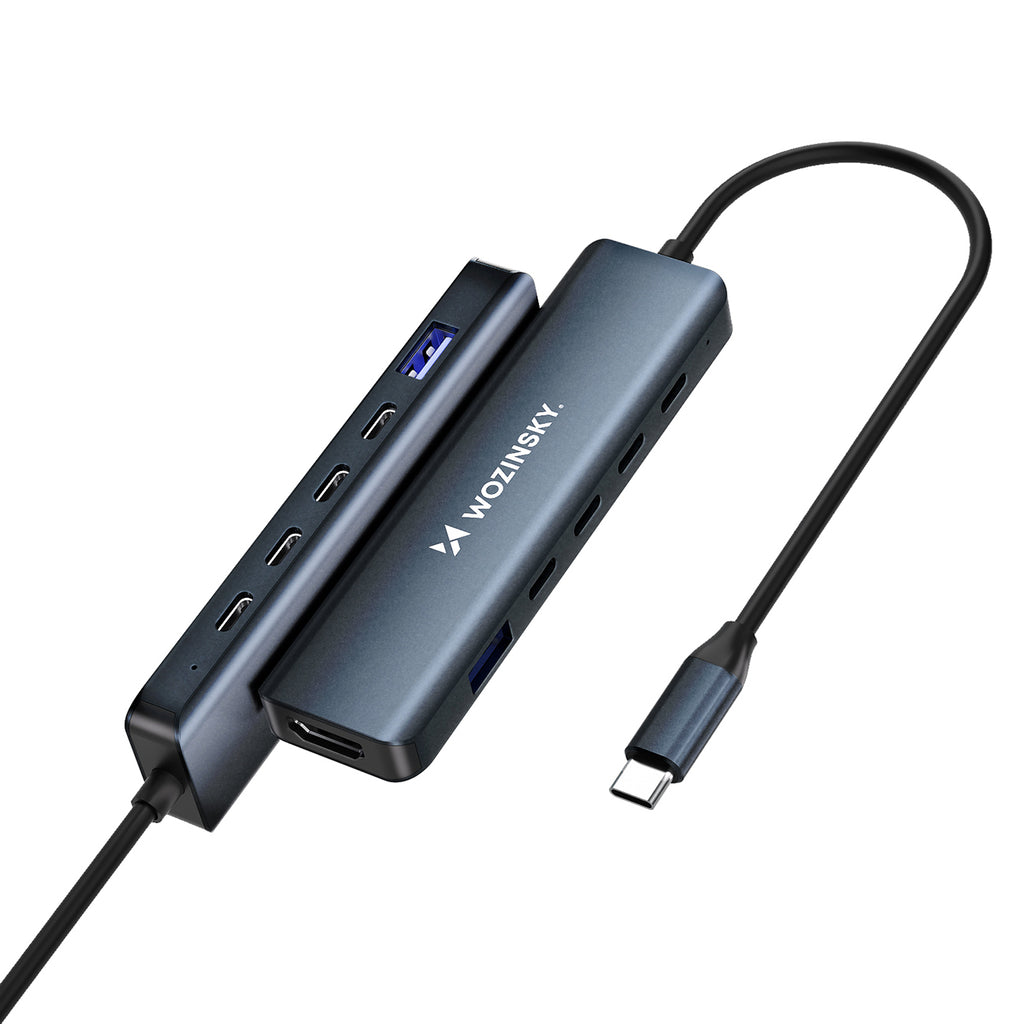 USB-C 6 in 1 Hub Wozinsky WHBC10Y4S daugiafunkcinis, aliuminis, su 25 cm kabeliu - pilkas -- USB Hubs