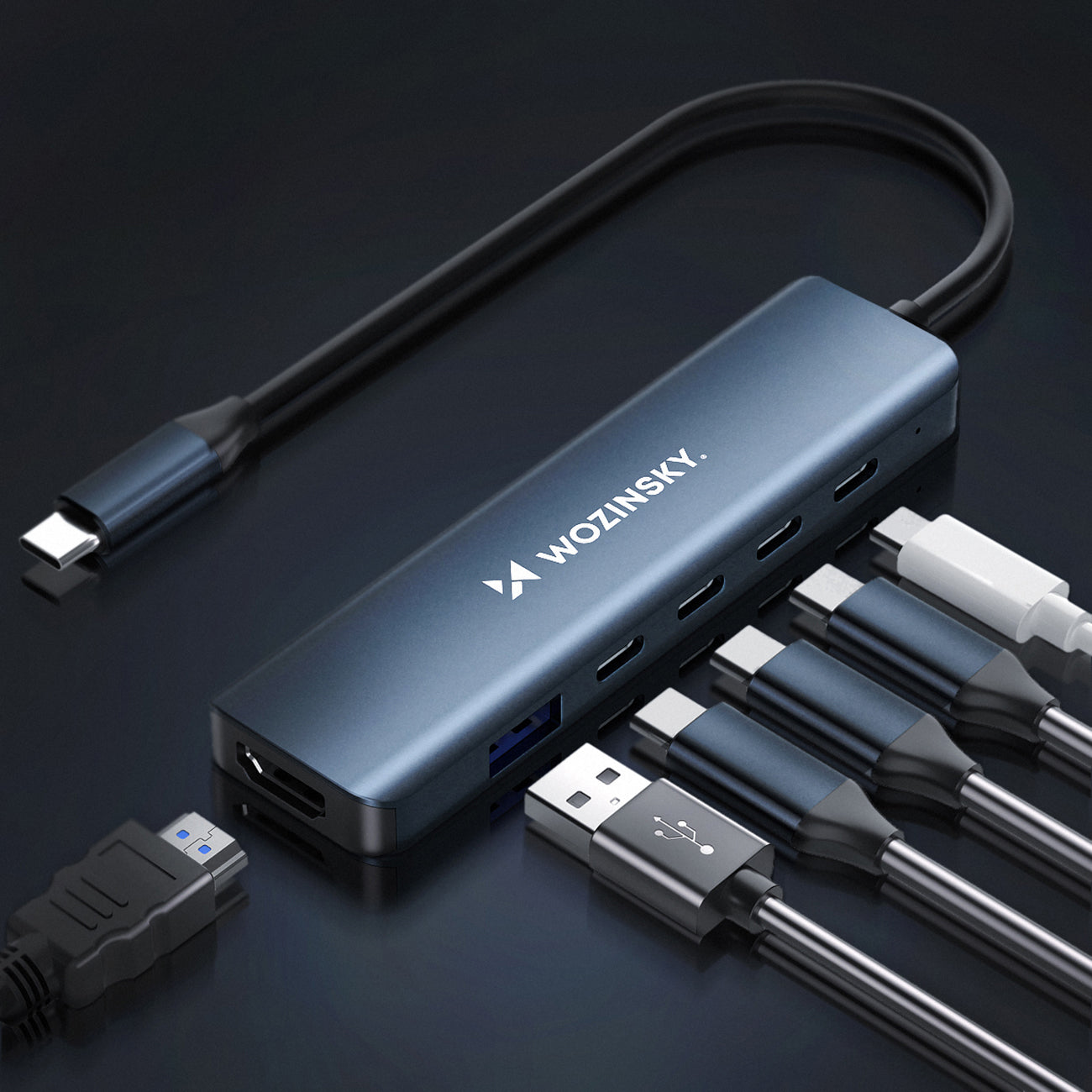 USB-C 6 in 1 Hub Wozinsky WHBC10Y4S daugiafunkcinis, aliuminis, su 25 cm kabeliu - pilkas -- USB Hubs