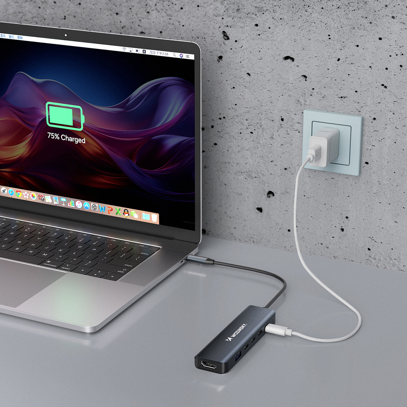 USB-C 6 in 1 Hub Wozinsky WHBC10Y4S daugiafunkcinis, aliuminis, su 25 cm kabeliu - pilkas -- USB Hubs