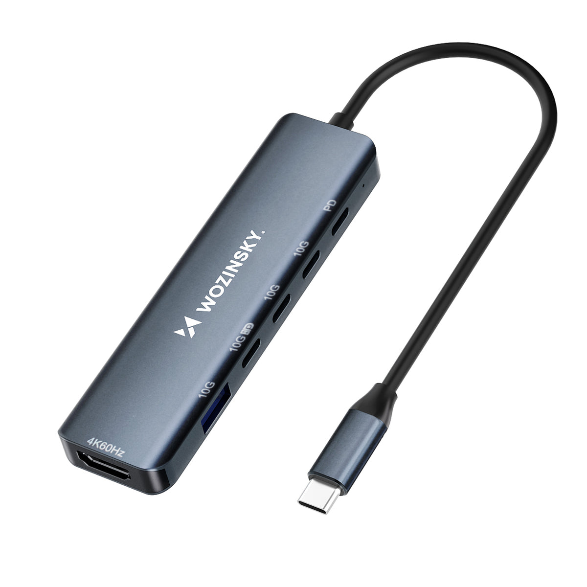 USB-C 6 in 1 Hub Wozinsky WHBC10Y4S daugiafunkcinis, aliuminis, su 25 cm kabeliu - pilkas -- USB Hubs