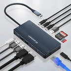 USB-C Hub 14 in 1 Wozinsky WDS03Y5S daugiafunkcinis, aliuminis, 3 monitoriams, su 15 cm kabeliu - pilkas -- USB Hubs