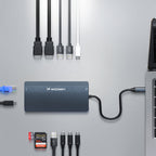 USB-C Hub 14 in 1 Wozinsky WDS03Y5S daugiafunkcinis, aliuminis, 3 monitoriams, su 15 cm kabeliu - pilkas -- USB Hubs