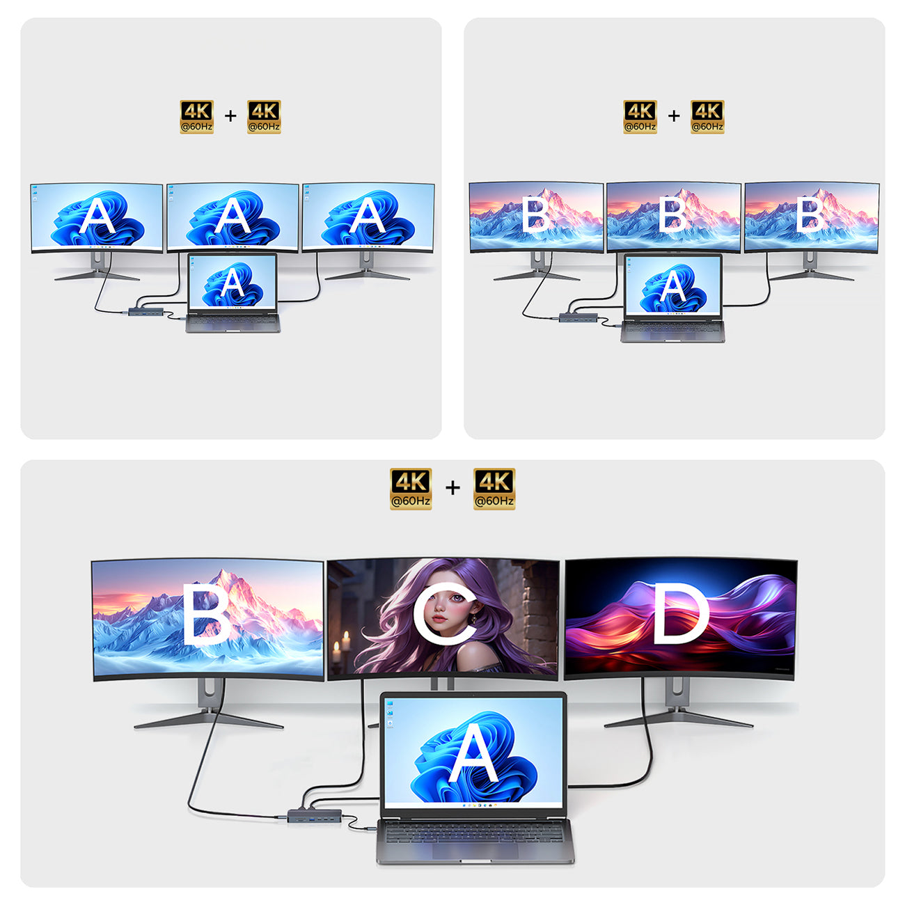 USB-C Hub 14 in 1 Wozinsky WDS03Y5S daugiafunkcinis, aliuminis, 3 monitoriams, su 15 cm kabeliu - pilkas -- USB Hubs
