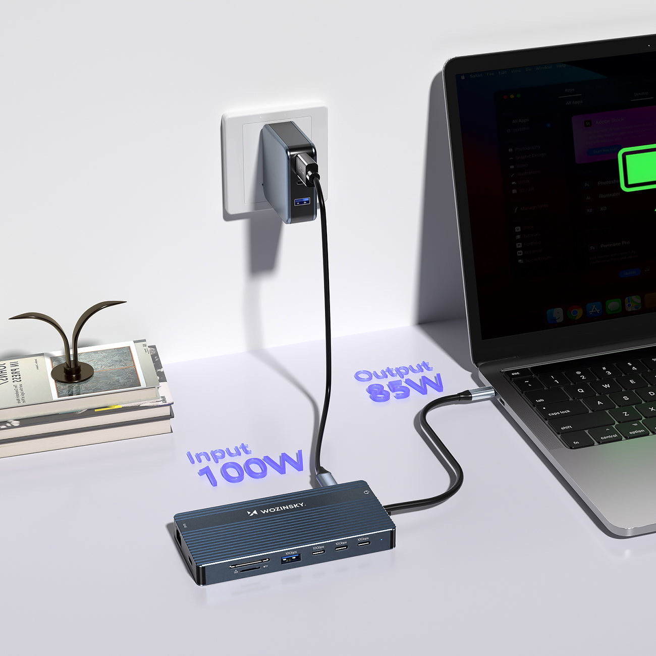 USB-C Hub 14 in 1 Wozinsky WDS03Y5S daugiafunkcinis, aliuminis, 3 monitoriams, su 15 cm kabeliu - pilkas -- USB Hubs