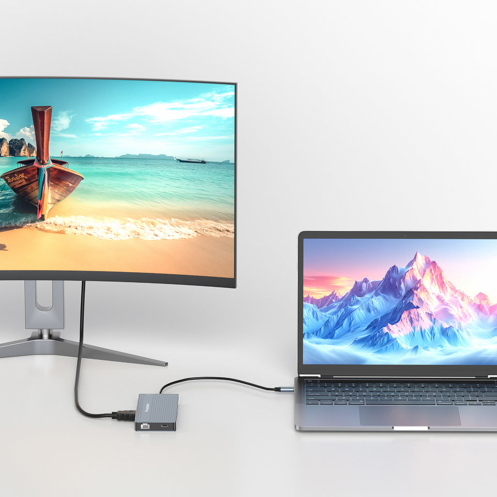 USB-C Hub 14 in 1 Wozinsky WDS03Y5S daugiafunkcinis, aliuminis, 3 monitoriams, su 15 cm kabeliu - pilkas -- USB Hubs