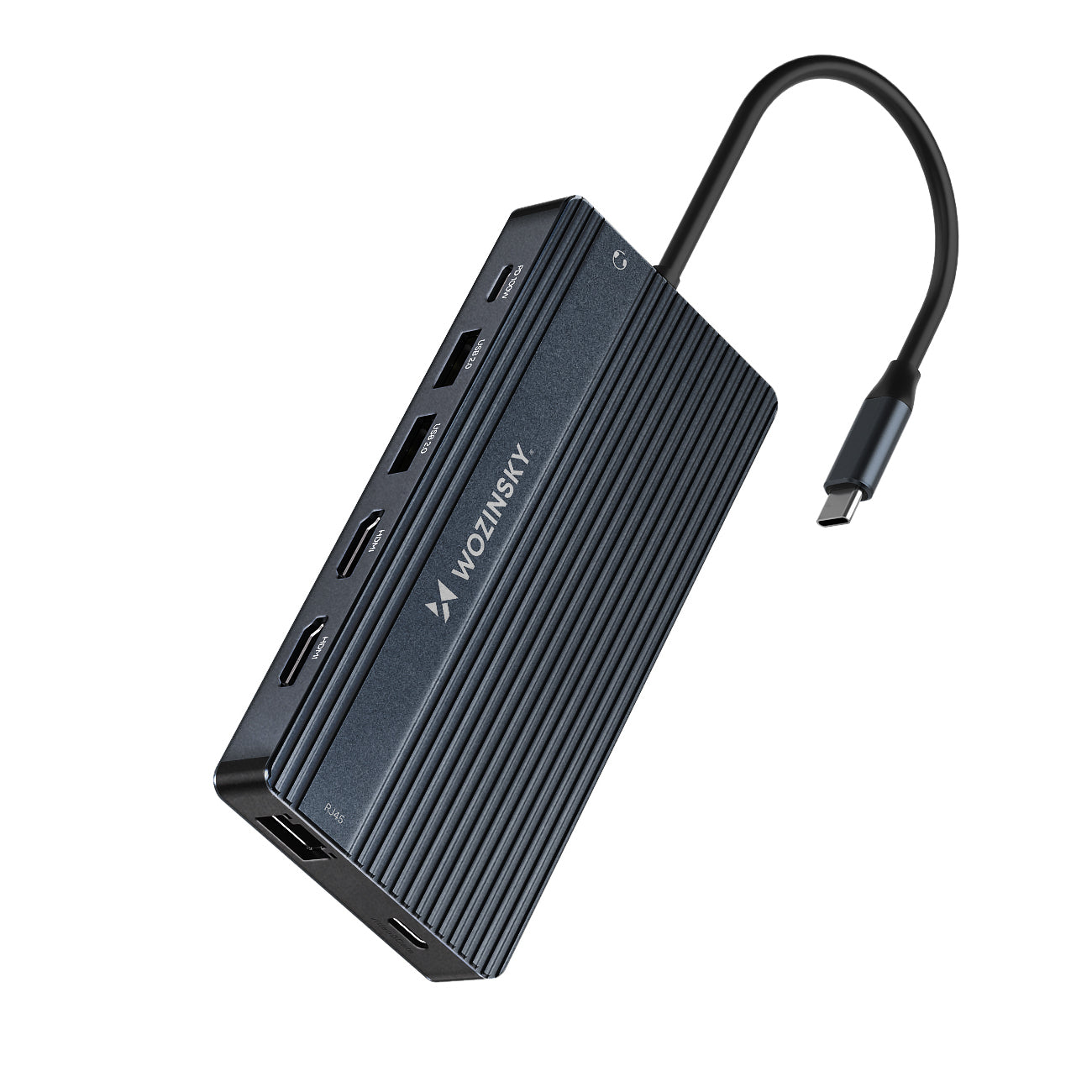 USB-C Hub 14 in 1 Wozinsky WDS03Y5S daugiafunkcinis, aliuminis, 3 monitoriams, su 15 cm kabeliu - pilkas -- USB Hubs