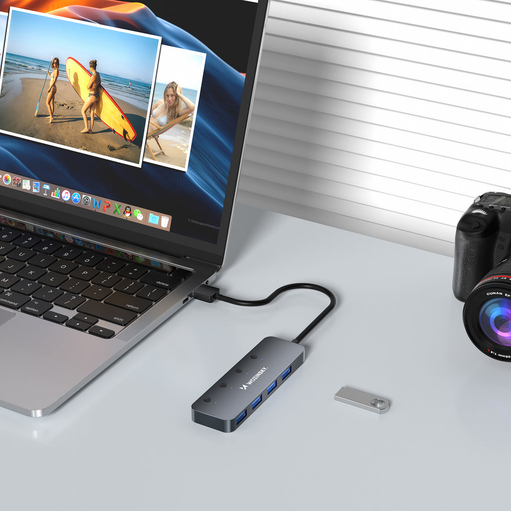 USB-A Hub Wozinsky WHS080YSS 4 x USB-A 3.0 su atskirais jungikliais, aliuminis, su 30 cm kabeliu - pilkas -- USB Hubs