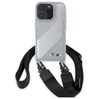 BMW M Carbon Stripe dėklas iPhone 16 Pro su dirželiu – pilkas