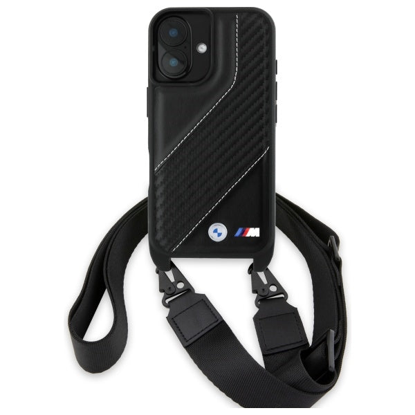 BMW M Edition Carbon Stripe & Strap dėklas iPhone 16 Plus – juodas