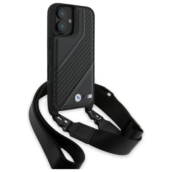 BMW M Edition Carbon Stripe & Strap dėklas iPhone 16 Plus – juodas