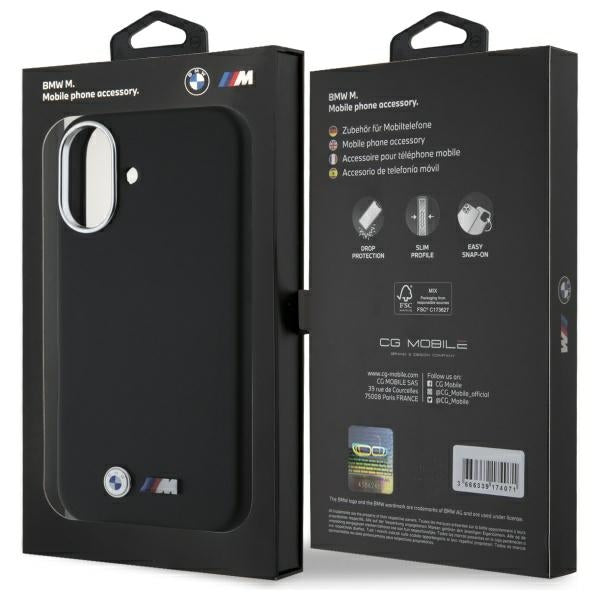 BMW MagSafe dėklas iPhone 16 – juodas (M Smooth Full Wrapped Metal)