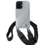 BMW M Edition Carbon Stripe & Strap dėklas iPhone 16 – pilkas