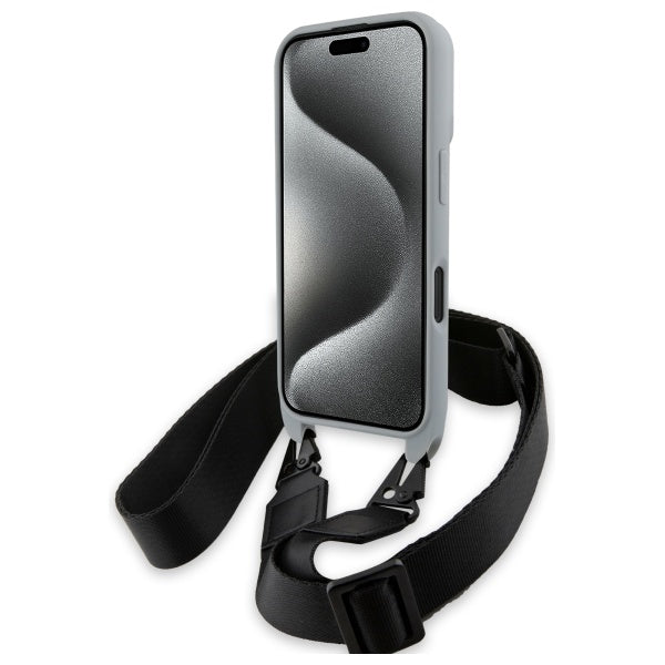 BMW M Edition Carbon Stripe & Strap dėklas iPhone 16 – pilkas
