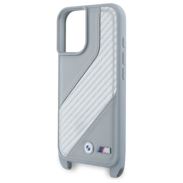 BMW M Edition Carbon Stripe & Strap dėklas iPhone 16 – pilkas