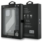 BMW M Edition Carbon Stripe & Strap dėklas iPhone 16 – pilkas