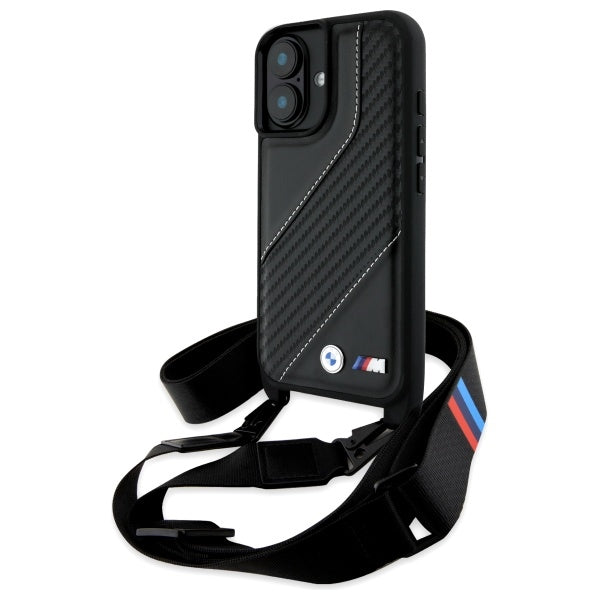 BMW M Edition Carbon Stripe & Strap dėklas iPhone 16 – juodas