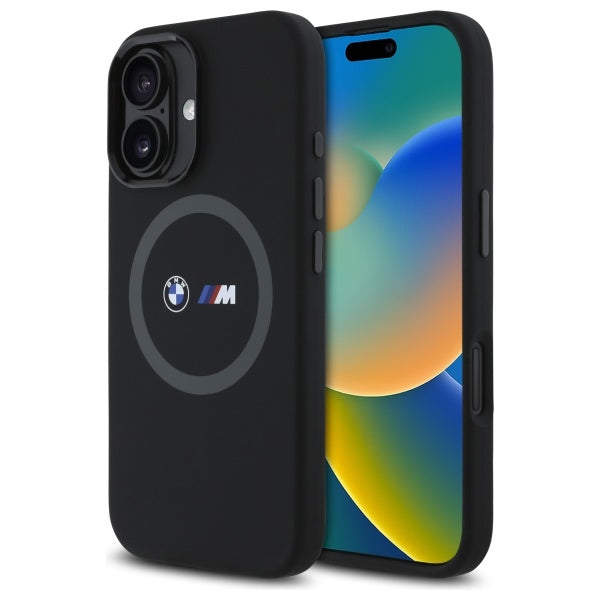 BMW M silikoninis MagSafe dėklas iPhone 16 – juodas