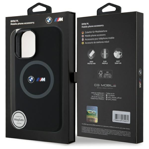 BMW M silikoninis MagSafe dėklas iPhone 16 – juodas