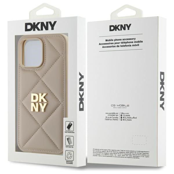 DKNY dygsniuotas dėklas iPhone 14 Pro Max – smėlinis