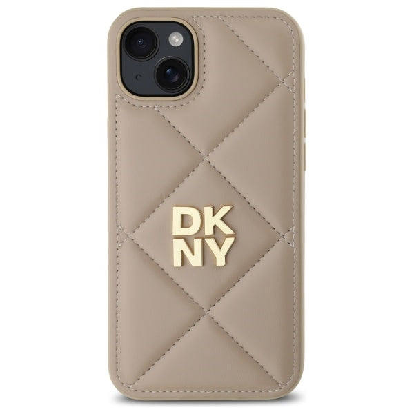 DKNY dygsniuotas dėklas iPhone 15 Plus – smėlio