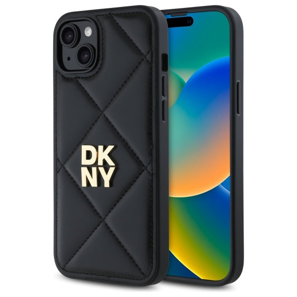 DKNY Quilted Stack Logo dėklas iPhone 15 Plus – juodas
