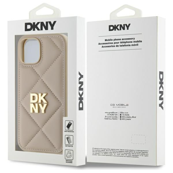 DKNY Quilted Stack Logo dėklas iPhone 15 – smėlinis