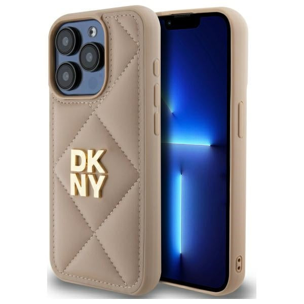 DKNY dygsniuotas dėklas iPhone 15 Pro Max – smėlinis