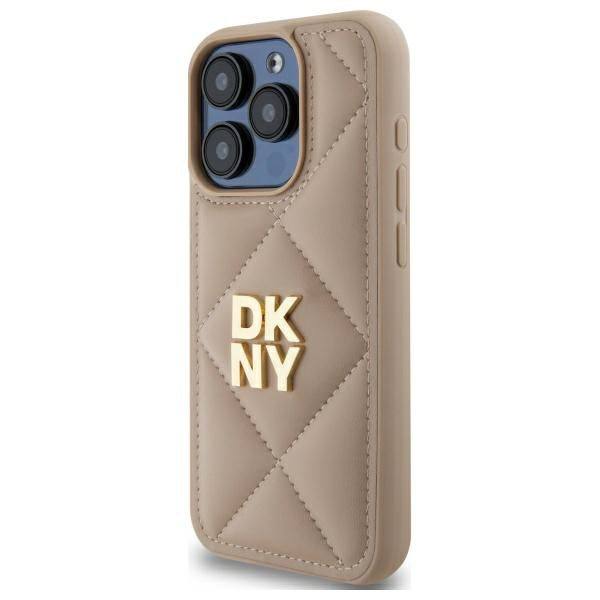 DKNY dygsniuotas dėklas iPhone 15 Pro Max – smėlinis