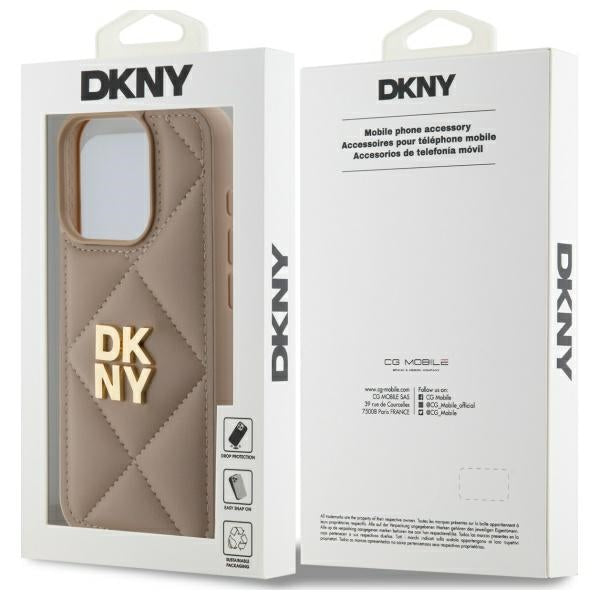 DKNY dygsniuotas dėklas iPhone 15 Pro Max – smėlinis