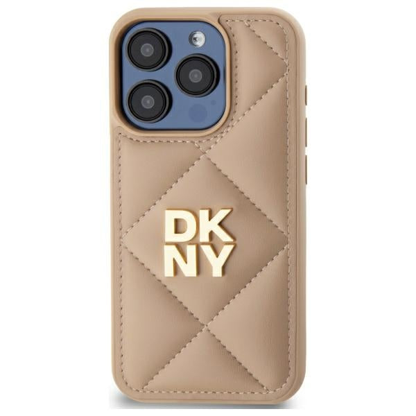 DKNY dygsniuotas dėklas iPhone 15 Pro Max – smėlinis