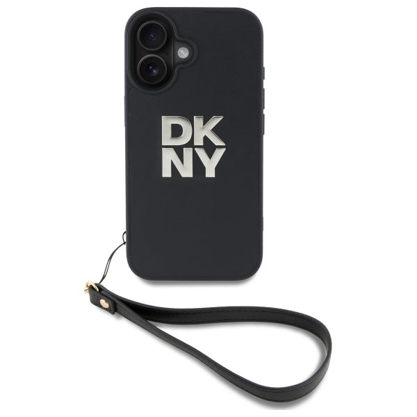 DKNY dėklas iPhone 16 6,1" su riešo dirželiu – juodas