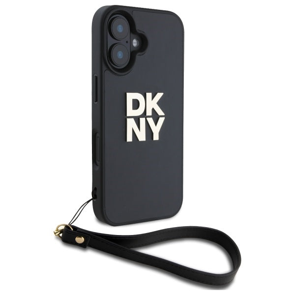 DKNY dėklas iPhone 16 6,1" su riešo dirželiu – juodas