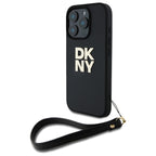 DKNY dėklas iPhone 16 Pro Max su riešo dirželiu – juodas