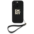 DKNY dėklas iPhone 16 Pro Max su riešo dirželiu – juodas