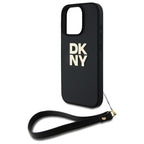 DKNY dėklas iPhone 16 Pro Max su riešo dirželiu – juodas