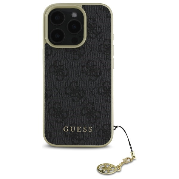Guess 4G Charms Collection dėklas iPhone 16 Pro – juodas