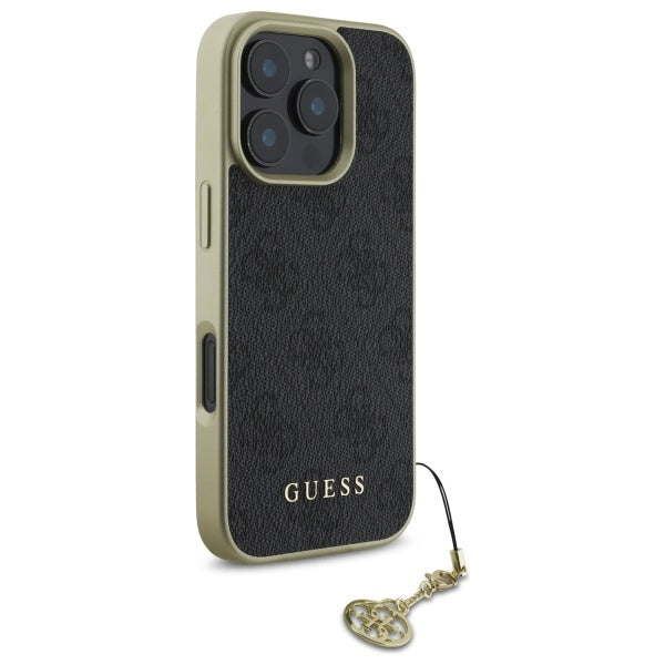 Guess 4G Charms Collection dėklas iPhone 16 Pro – juodas