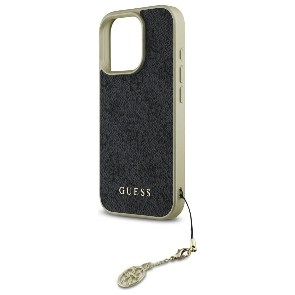 Guess 4G Charms Collection dėklas iPhone 16 Pro – juodas