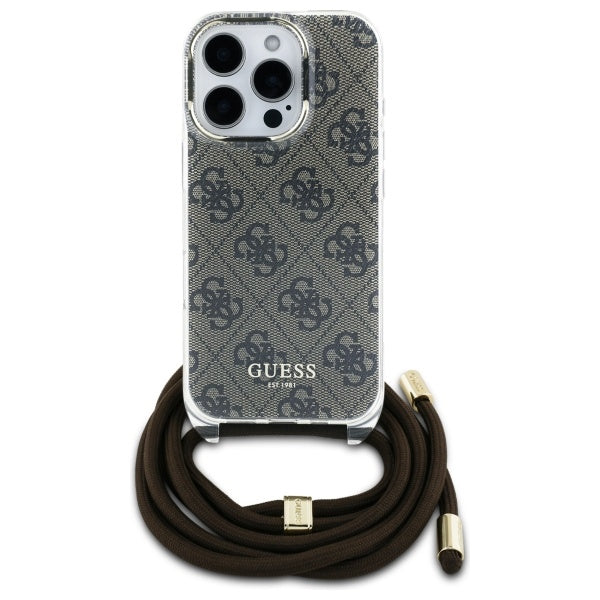 Guess Crossbody Cord 4G Print dėklas iPhone 16 Pro – rudas